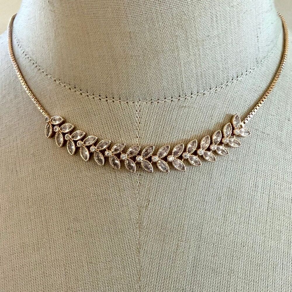 Banana Republic Gold Tone Leaf Crystal Necklace